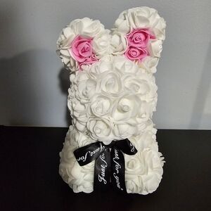 Rose Bear Plush Decor in White with Pink Accents - Unbranded